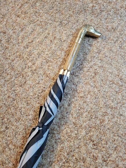 Vintage Antique Weighted Brass Dog Head Knob Swagger Walking Stick Cane Umbrella - Picture 6 of 7